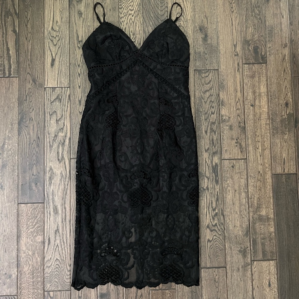 Black Bardot Lace Pencil Dress